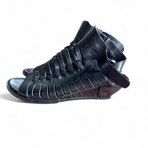 Alexander Wang black leather huarache sandals size 38.5 / 8.5 with slight wedge